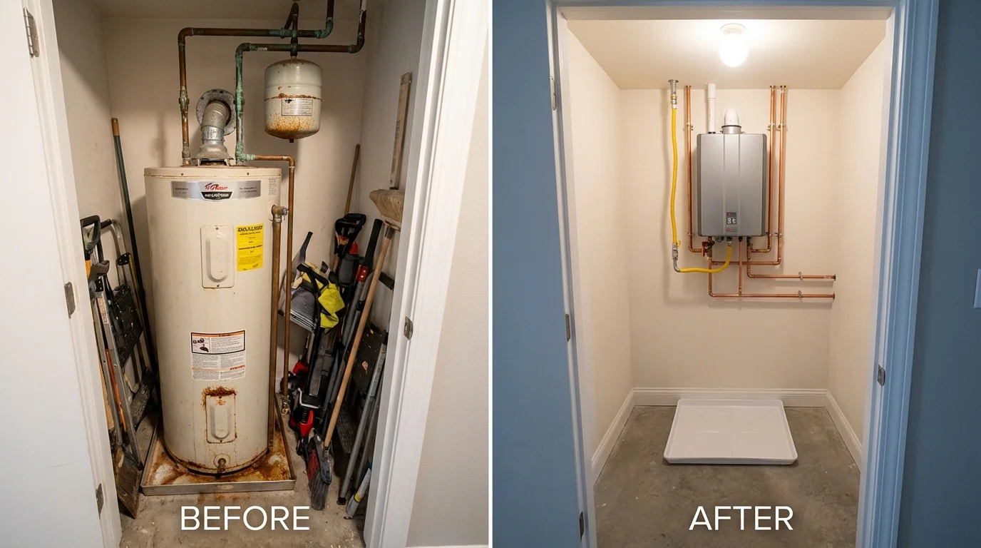 Tank water heater versus wall-mounted tankless unit comparison for Lovington, IL homeowners